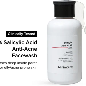 Minimalist 2% Salicylic Acid  for Men & Women | Sulphate Free Anti-Acne & Pimple Cleanser for Oily Skin | LHA & Zinc Face Wash (100 ml)